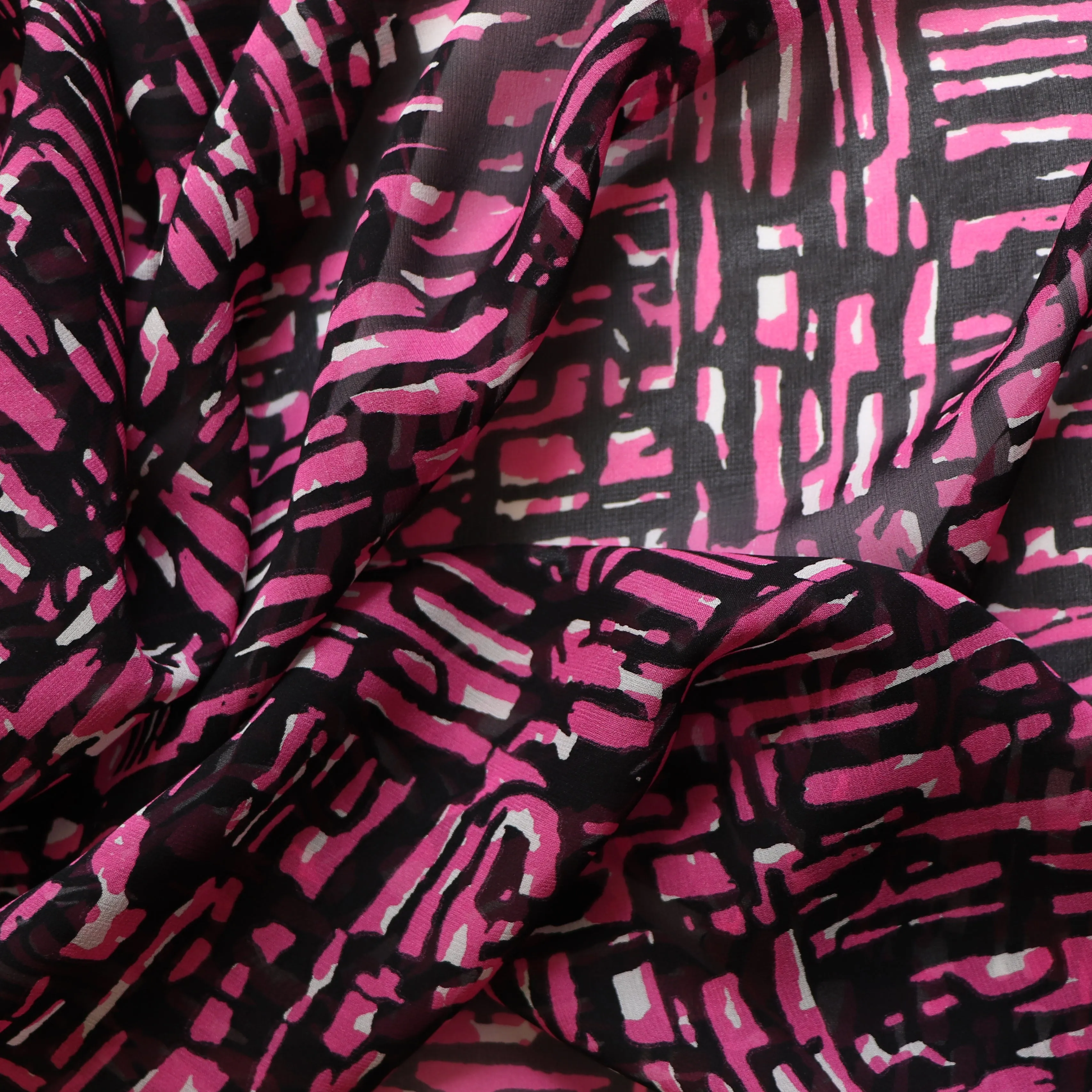 Deadstock Silk Chiffon - Abstract Pink & Black - SALE