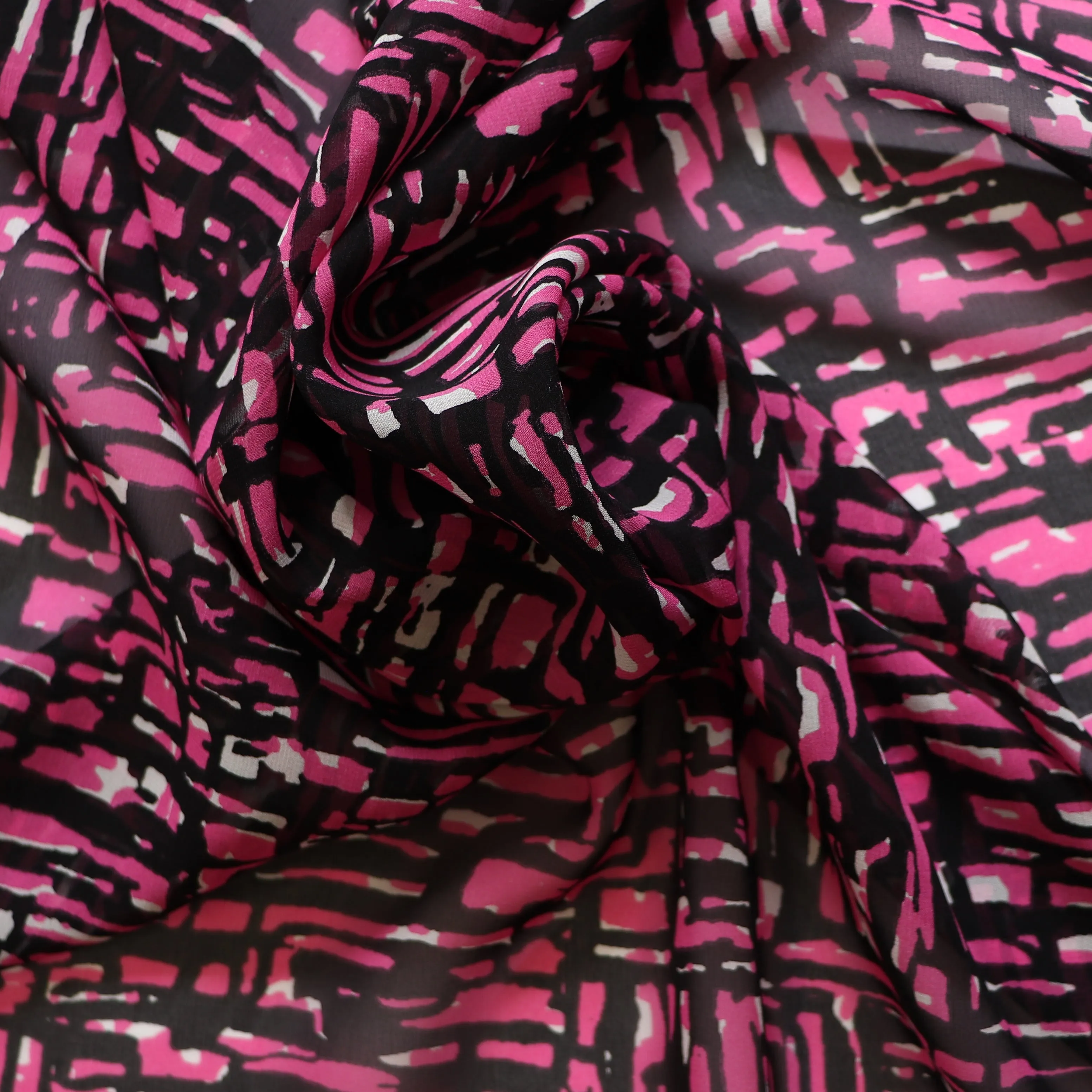 Deadstock Silk Chiffon - Abstract Pink & Black - SALE