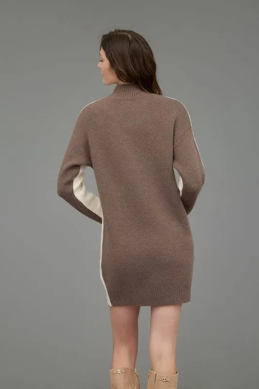 DEEDEE COLORBLOCK MOCK NECK LONG SLEEVE SWEATER DRESS