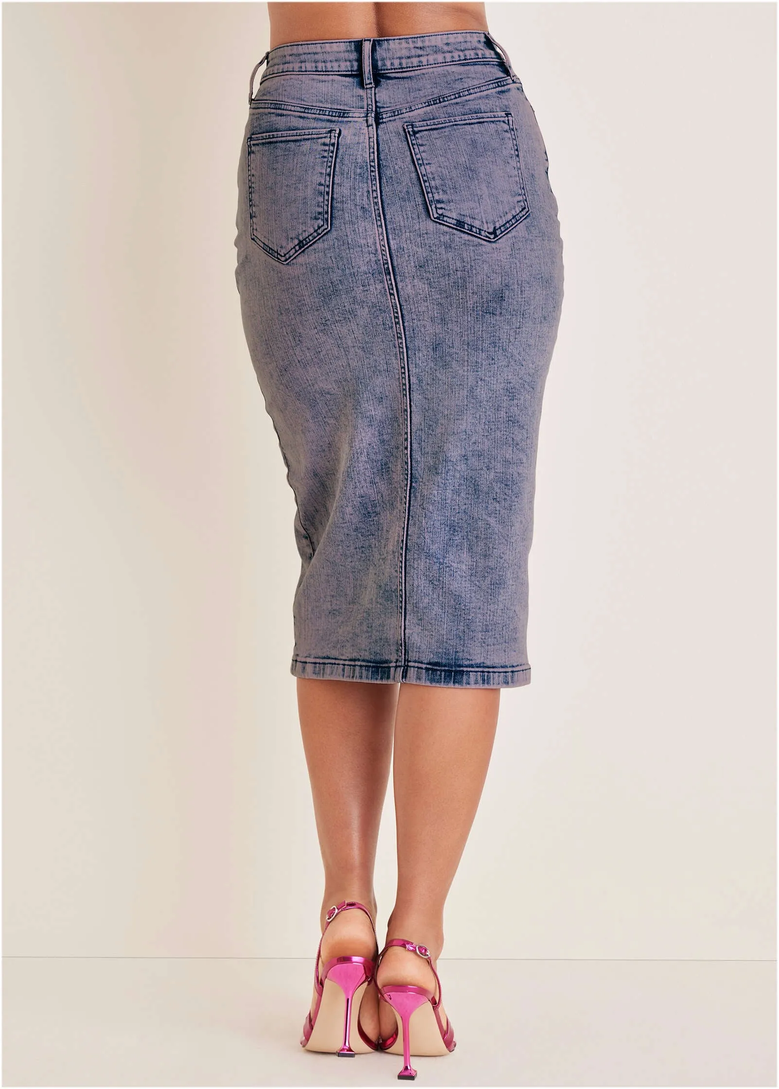 Denim Midi Skirt - Purple Acid Wash