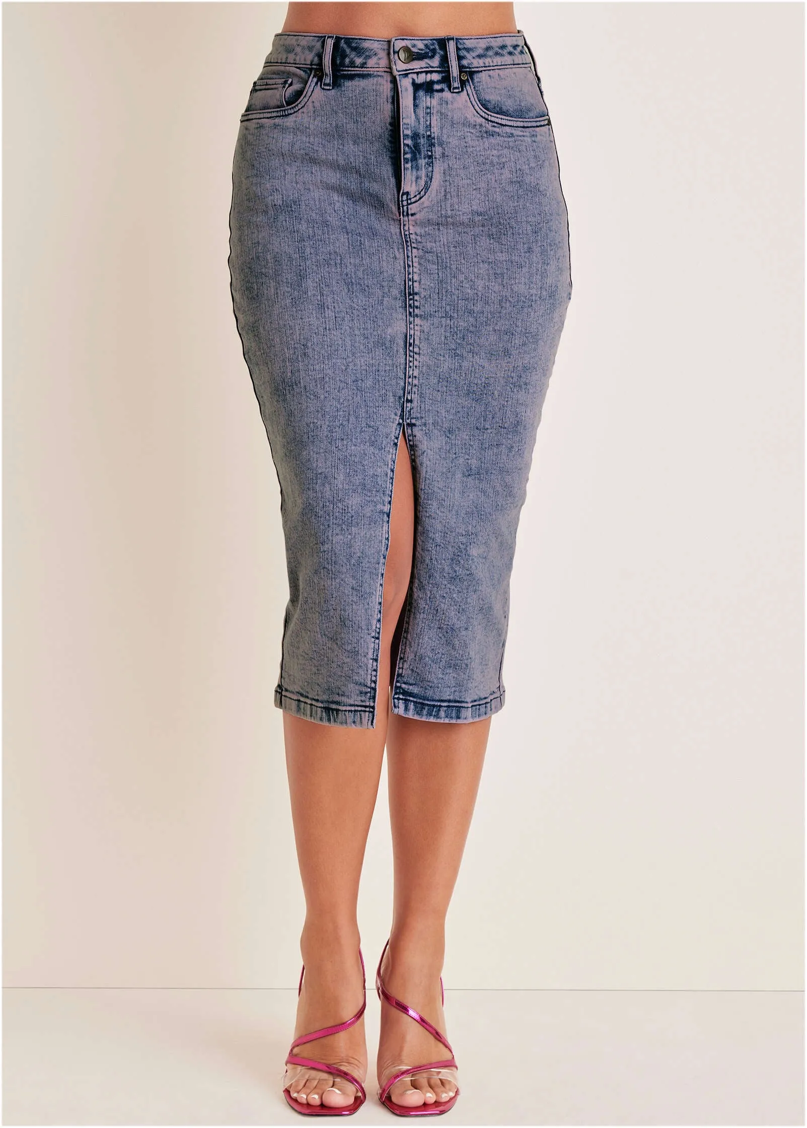 Denim Midi Skirt - Purple Acid Wash