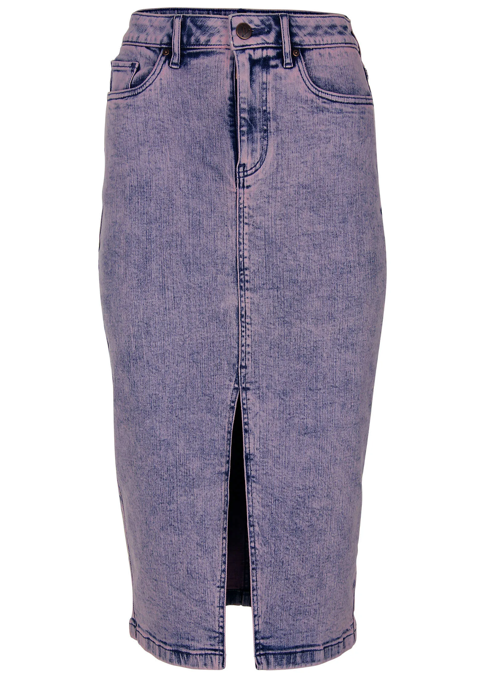 Denim Midi Skirt - Purple Acid Wash