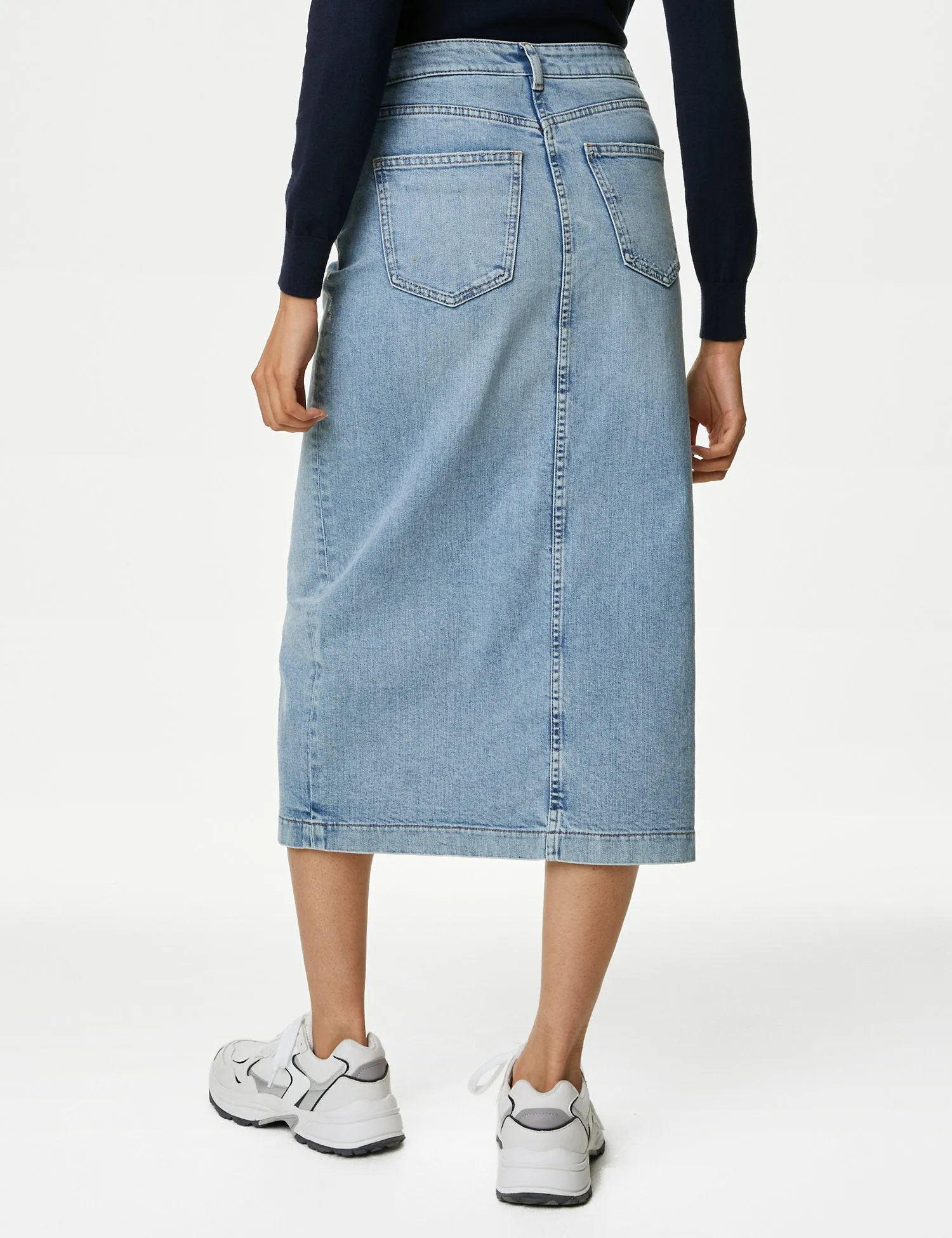 Denim Split Front Midi Skirt