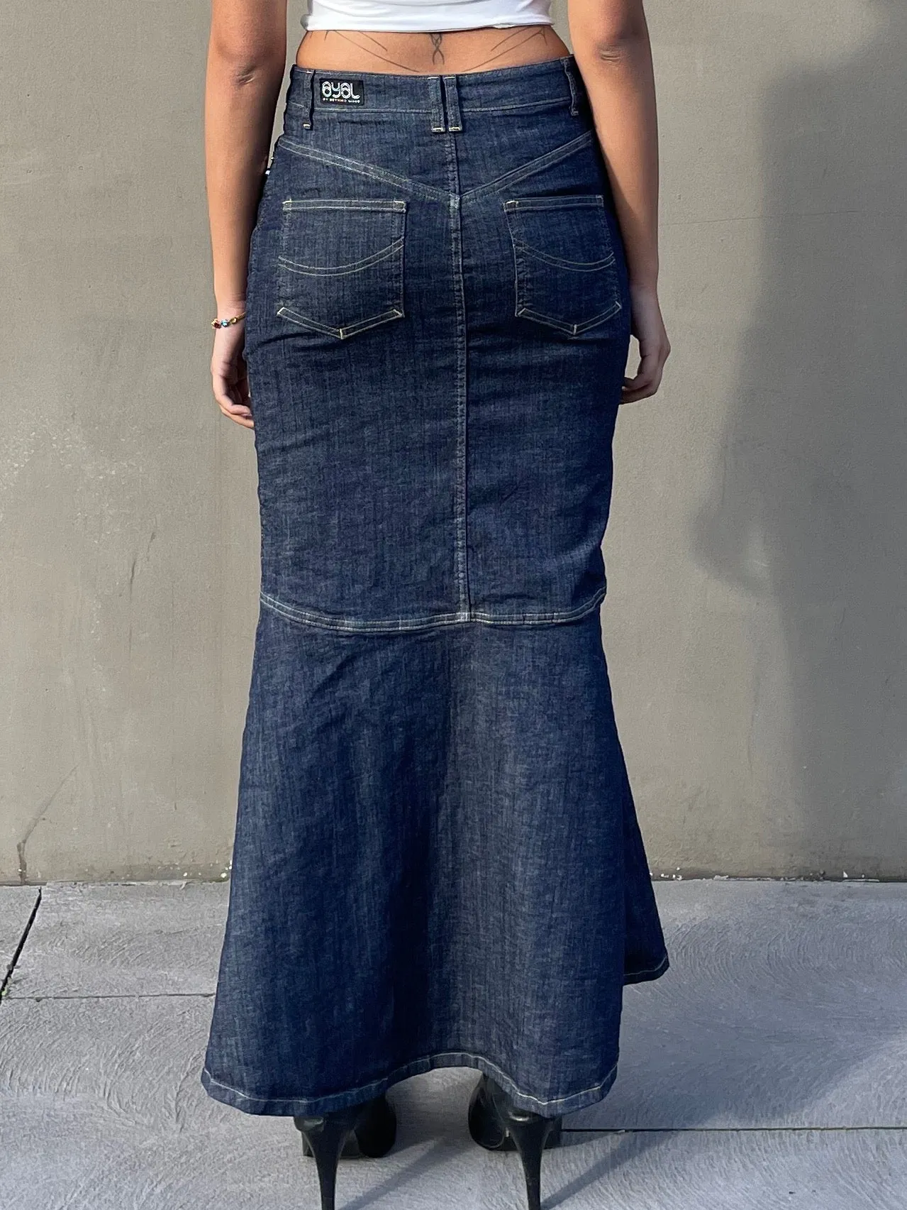 Denim Swish Maxi Skirt. Raw Denim