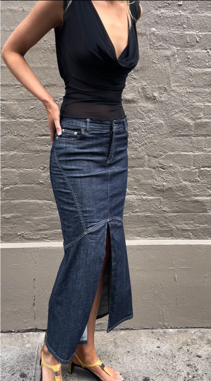 Denim Swish Maxi Skirt. Raw Denim