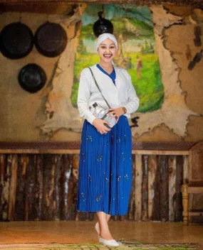 Elegant Dark Blue Gurage Cultural Dress with White Sweater Gurhaghe Dress Ethiopian Cultural Dress