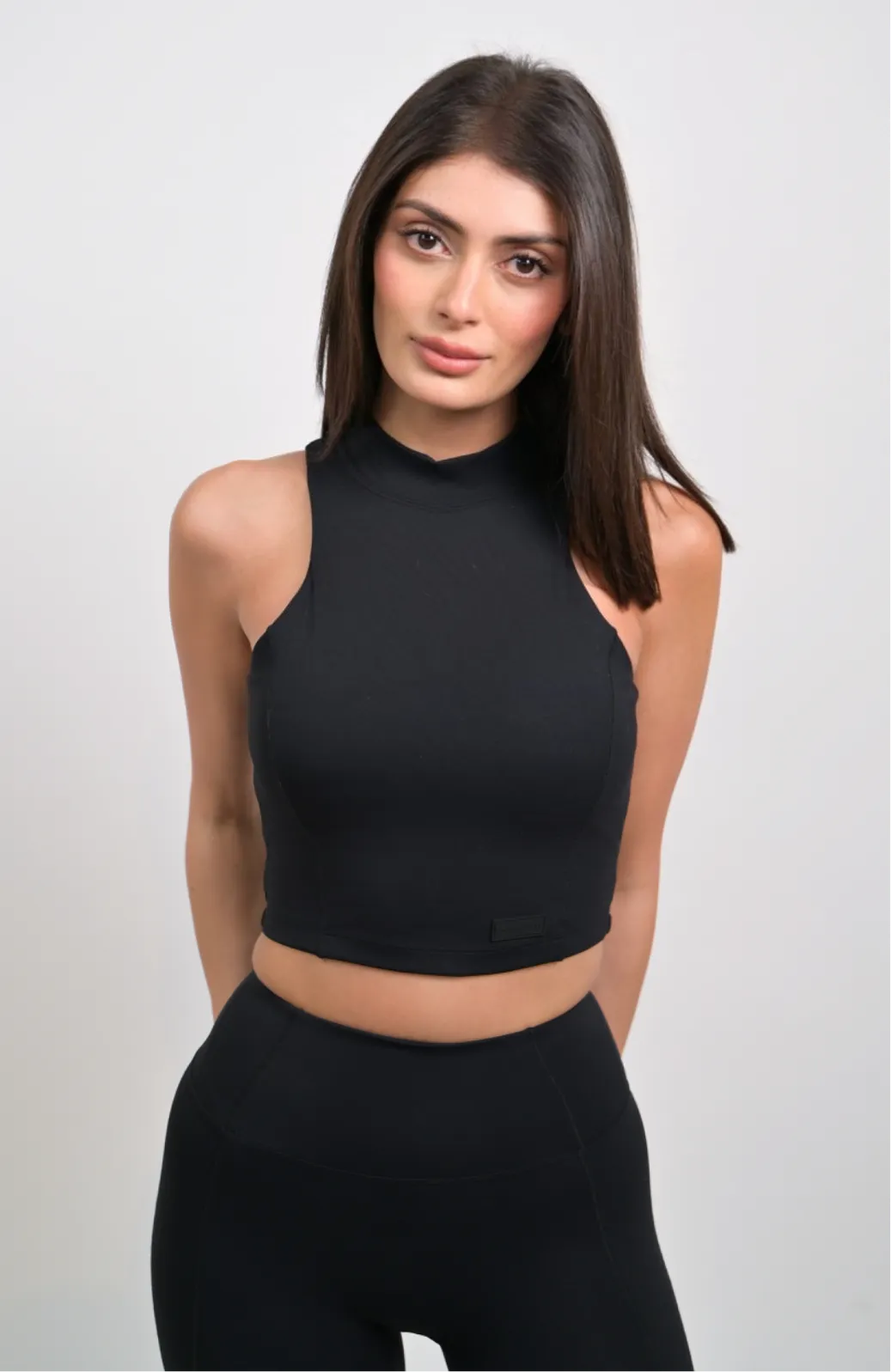 Ella Smooth High Neck Midi Crop - Black