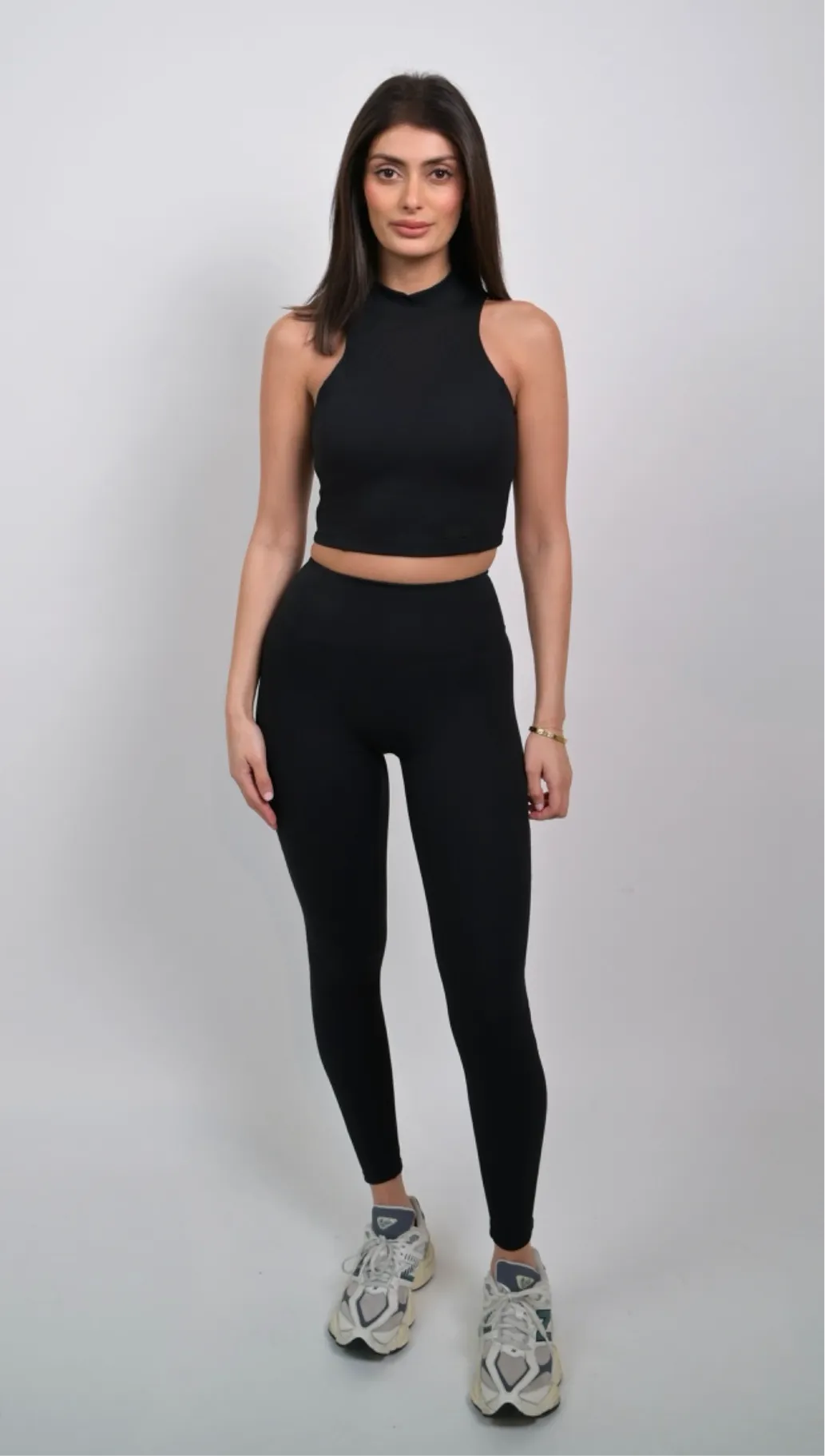 Ella Smooth High Neck Midi Crop - Black