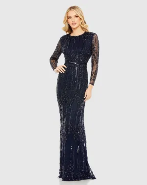 Embellished Long Sleeve Column Gown