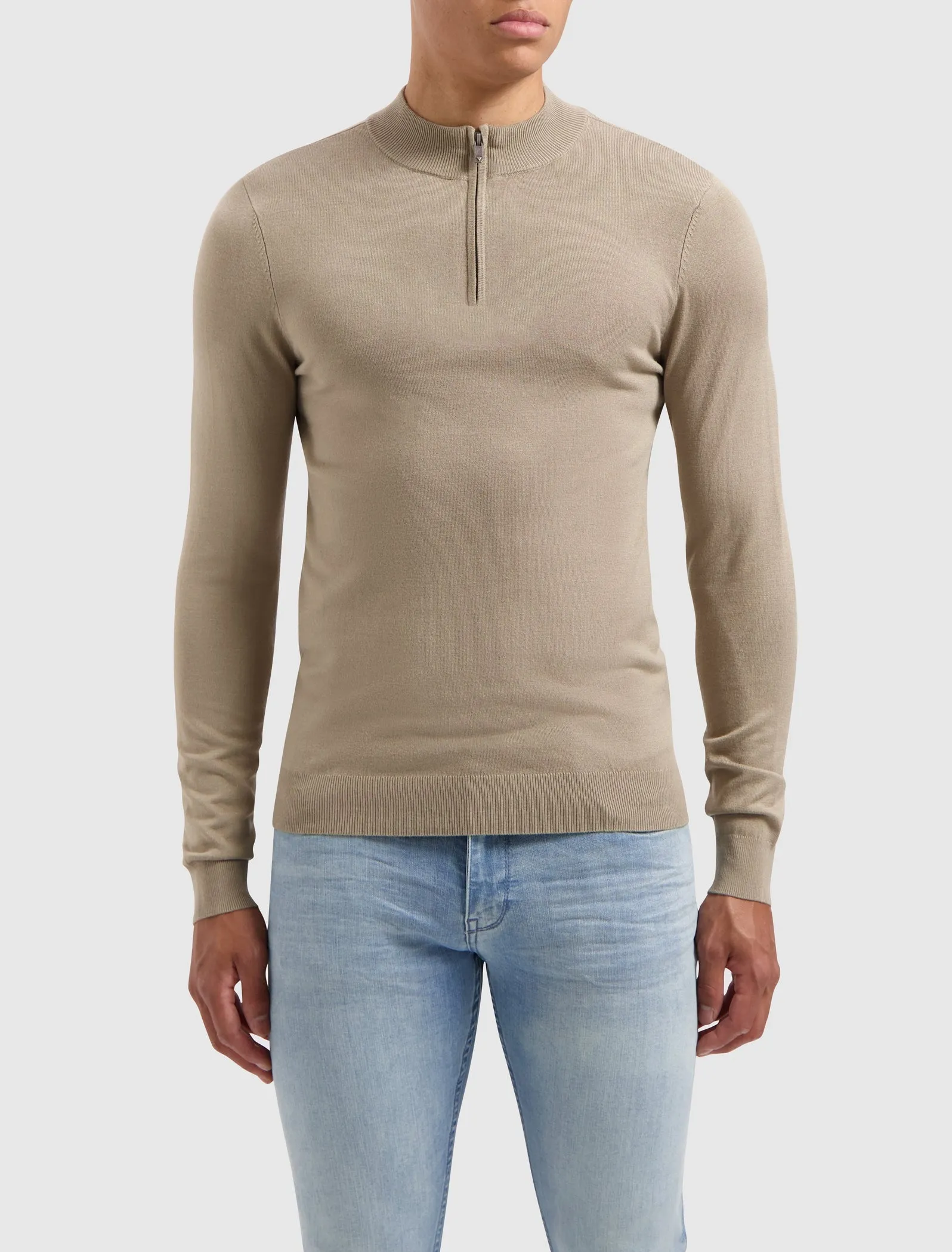 Essential Knitwear Halfzip Sweater | Taupe