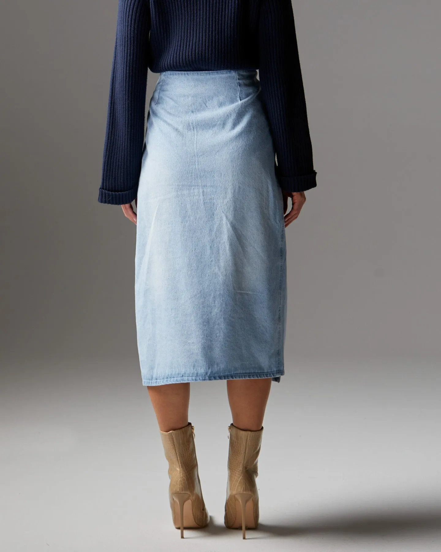 FLIGHT DENIM WRAP SKIRT - Bleach Wash