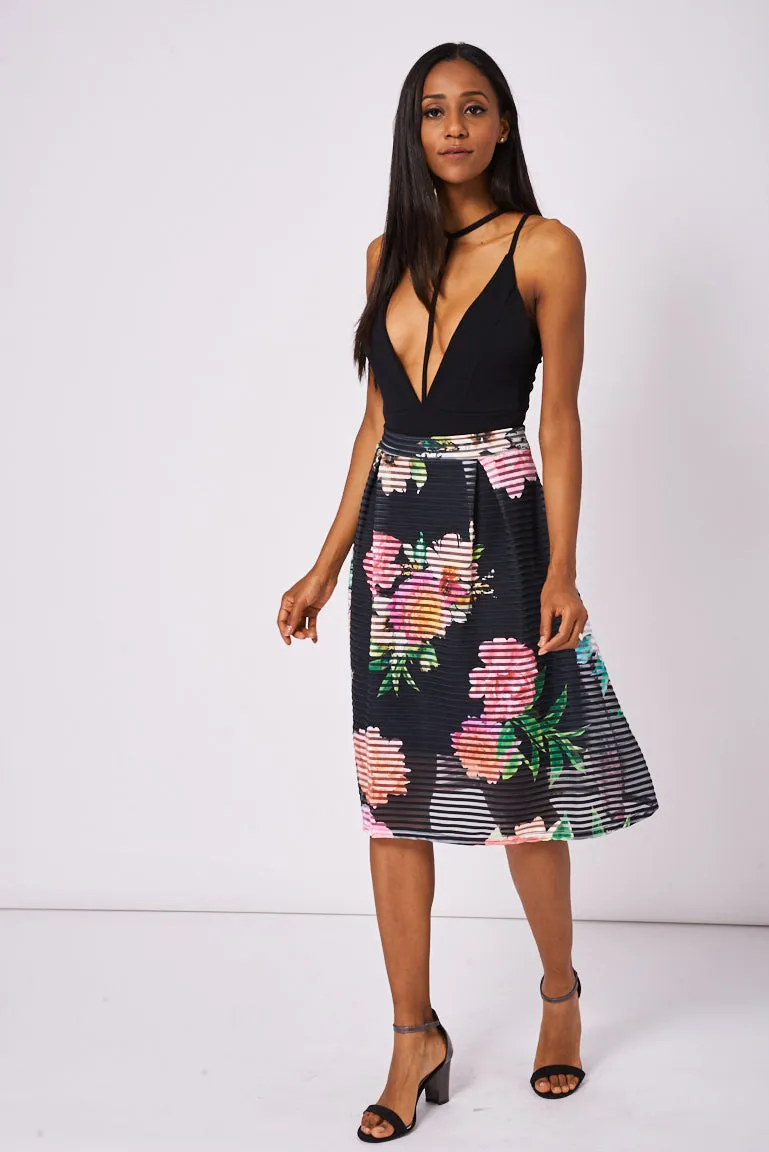 Floral Pattern Pleated Skirt