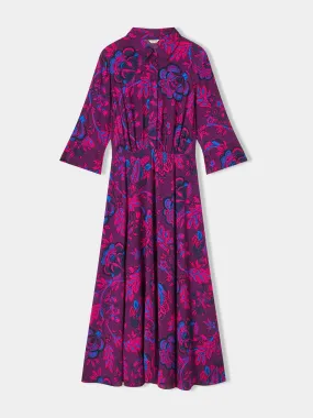 Fluid twill rose brocade dress