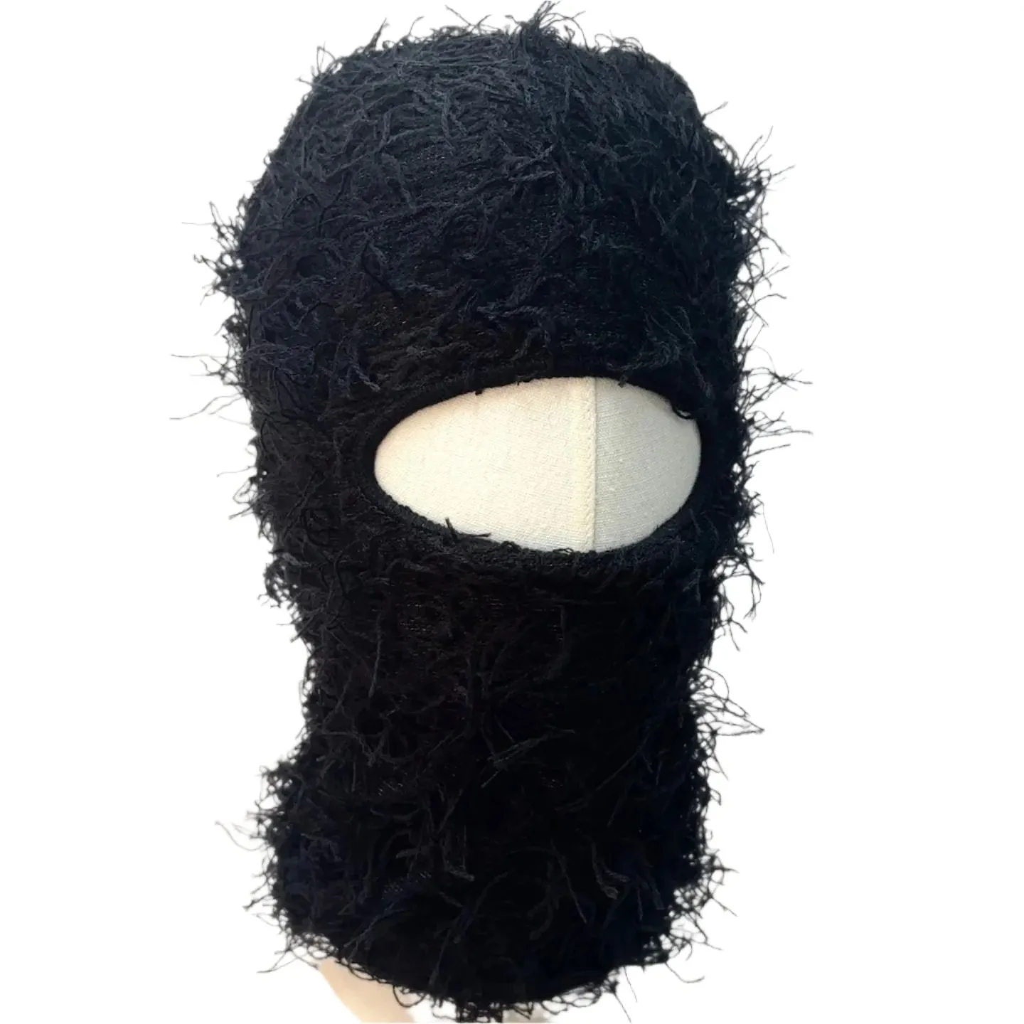 Fuzzy Shiesty Balaclava Distressed Knitted Full Face Ski Mask - Black