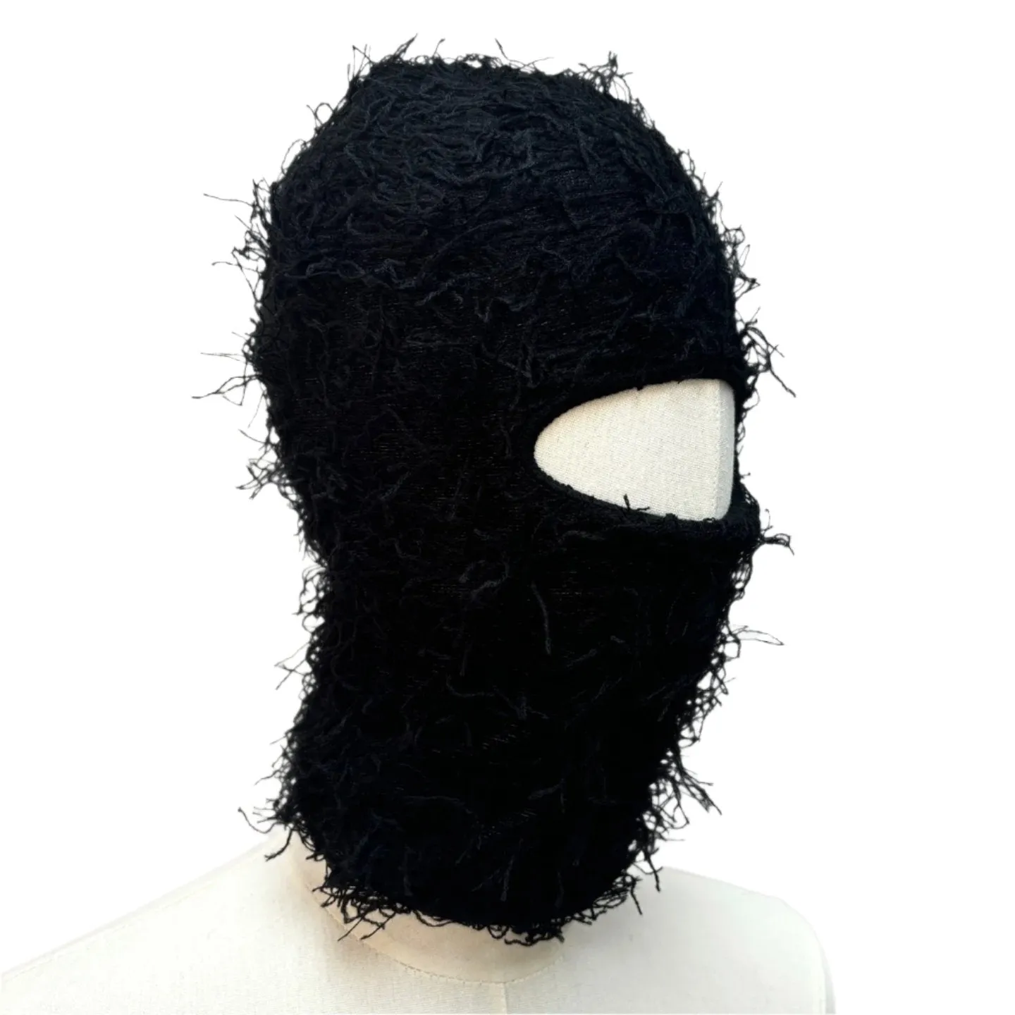 Fuzzy Shiesty Balaclava Distressed Knitted Full Face Ski Mask - Black