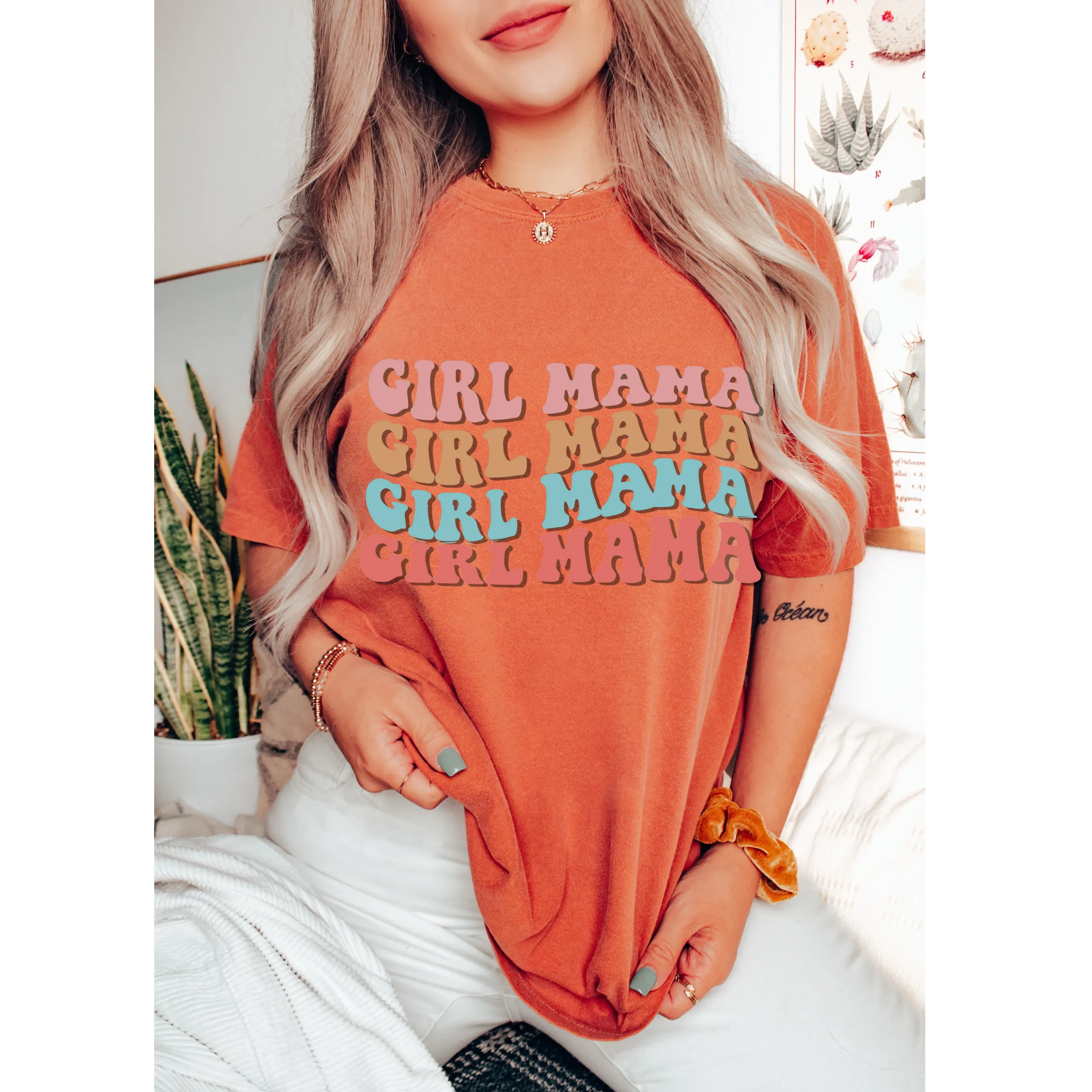 Girl Mama, Unisex Garment-Dyed T-shirt Comfort Colors® Tee in Green, Yam, Mustard, White, Watermelon, Pepper Mother's Day Gift, Gift for Mom