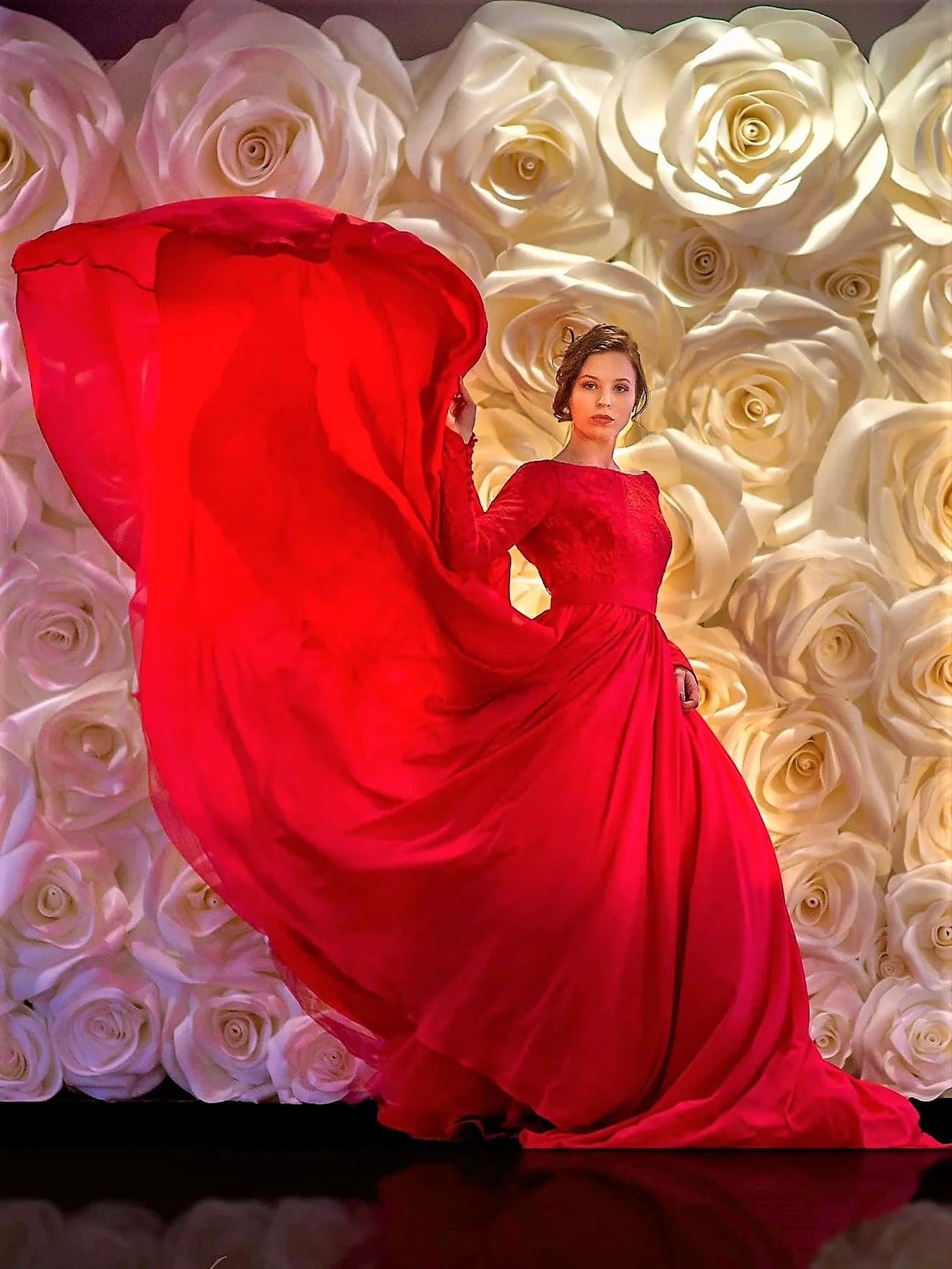 GODDESS Couture Chiffon Evening Gown in Red