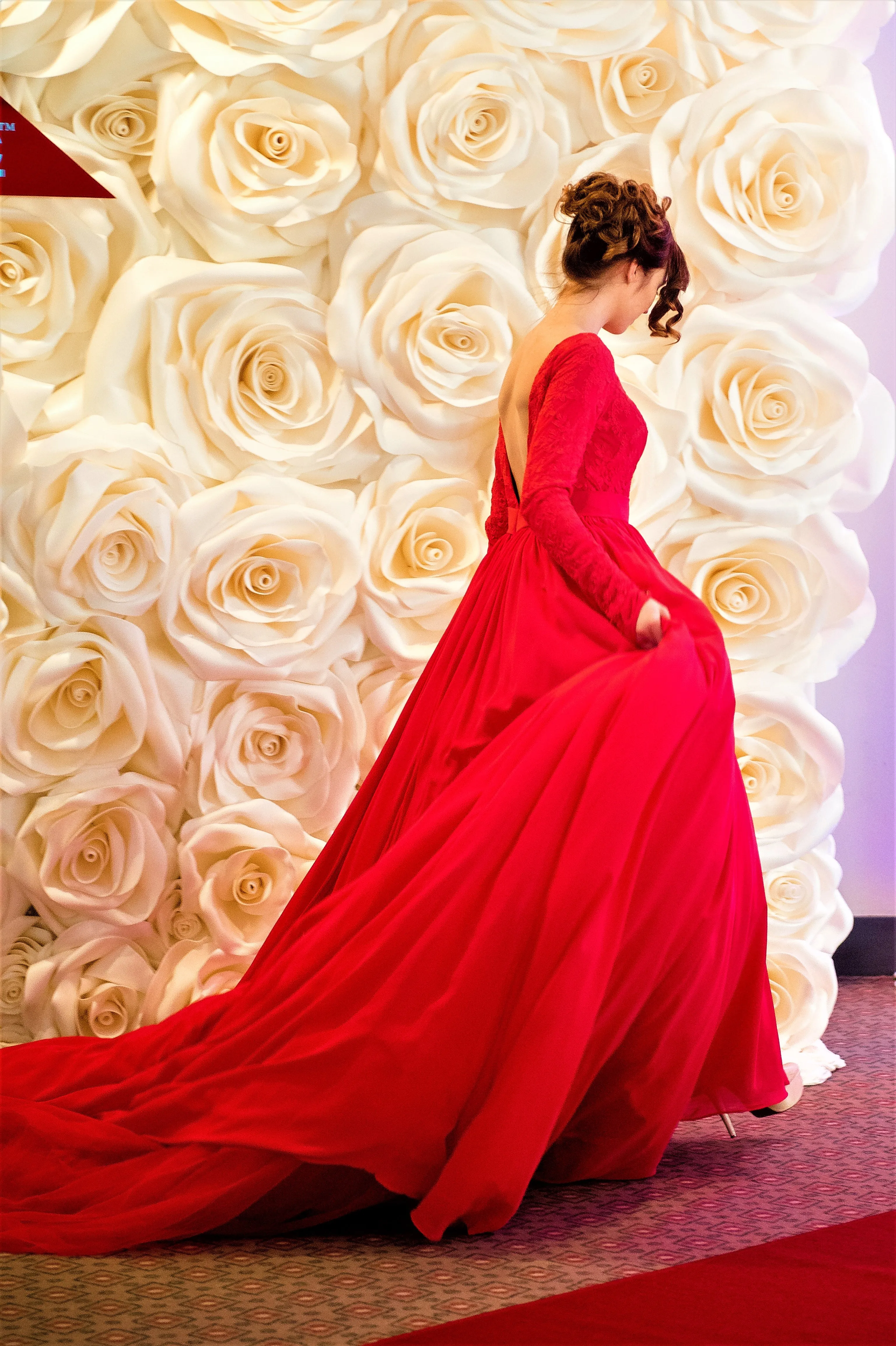 GODDESS Couture Chiffon Evening Gown in Red