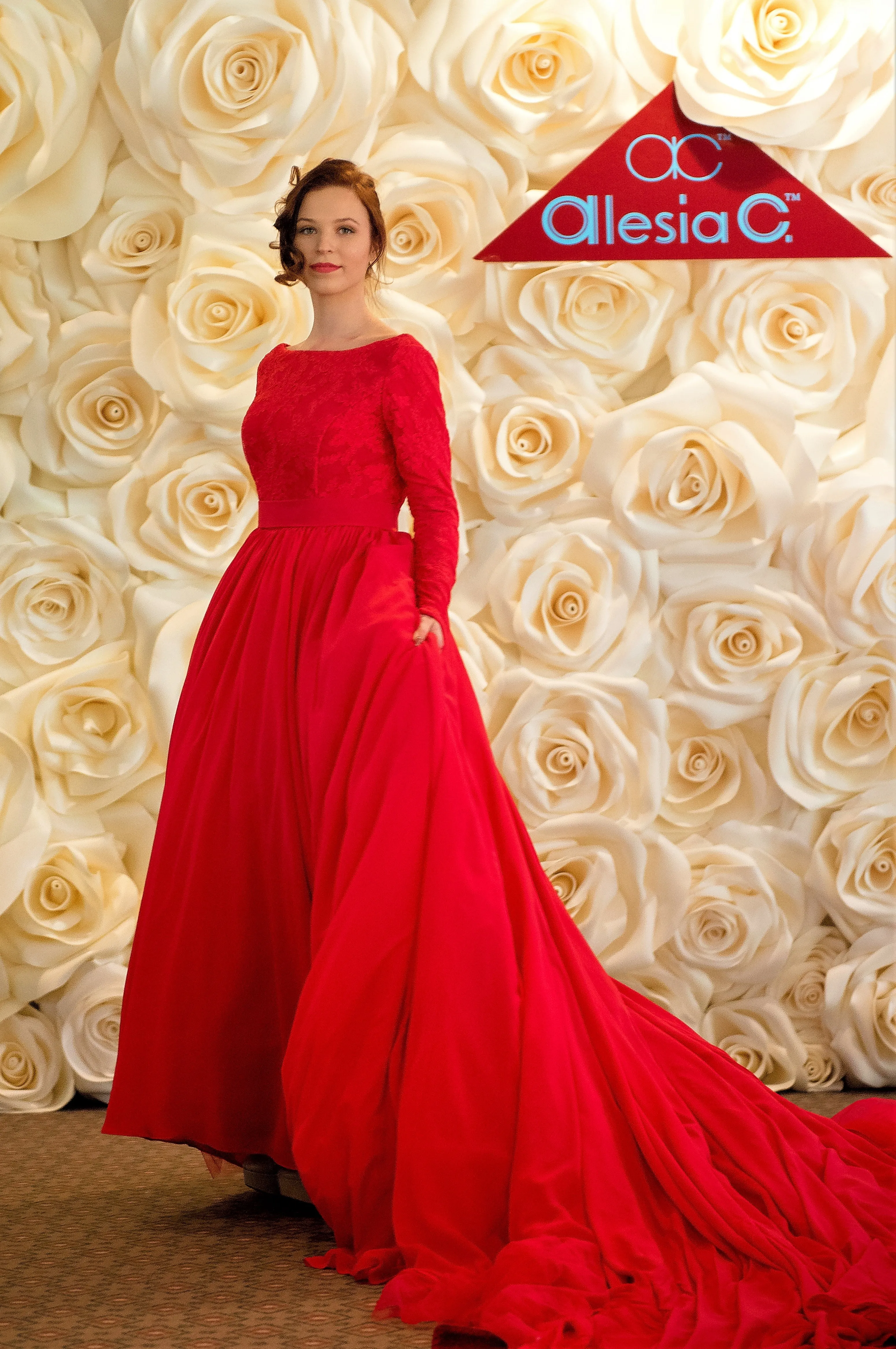 GODDESS Couture Chiffon Evening Gown in Red