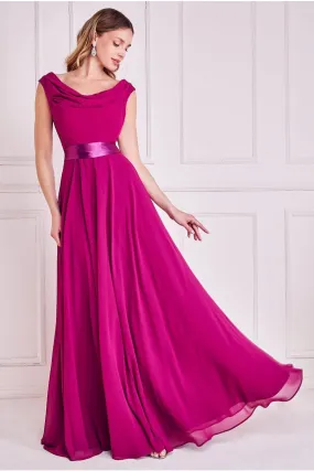 Goddiva Cowl Neck Chiffon Maxi Dress - Magenta