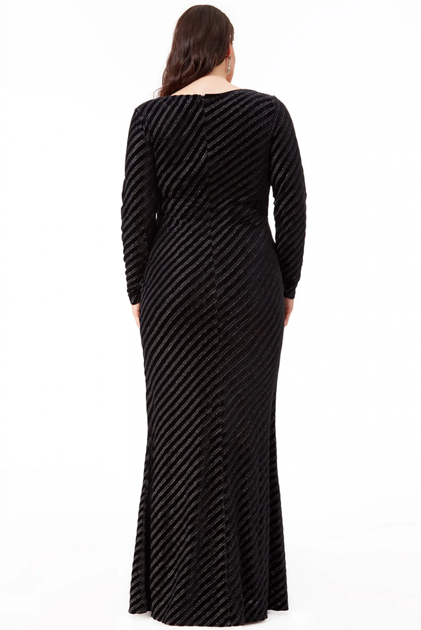 Goddiva Plus Size Velvet Stripe Maxi Dress