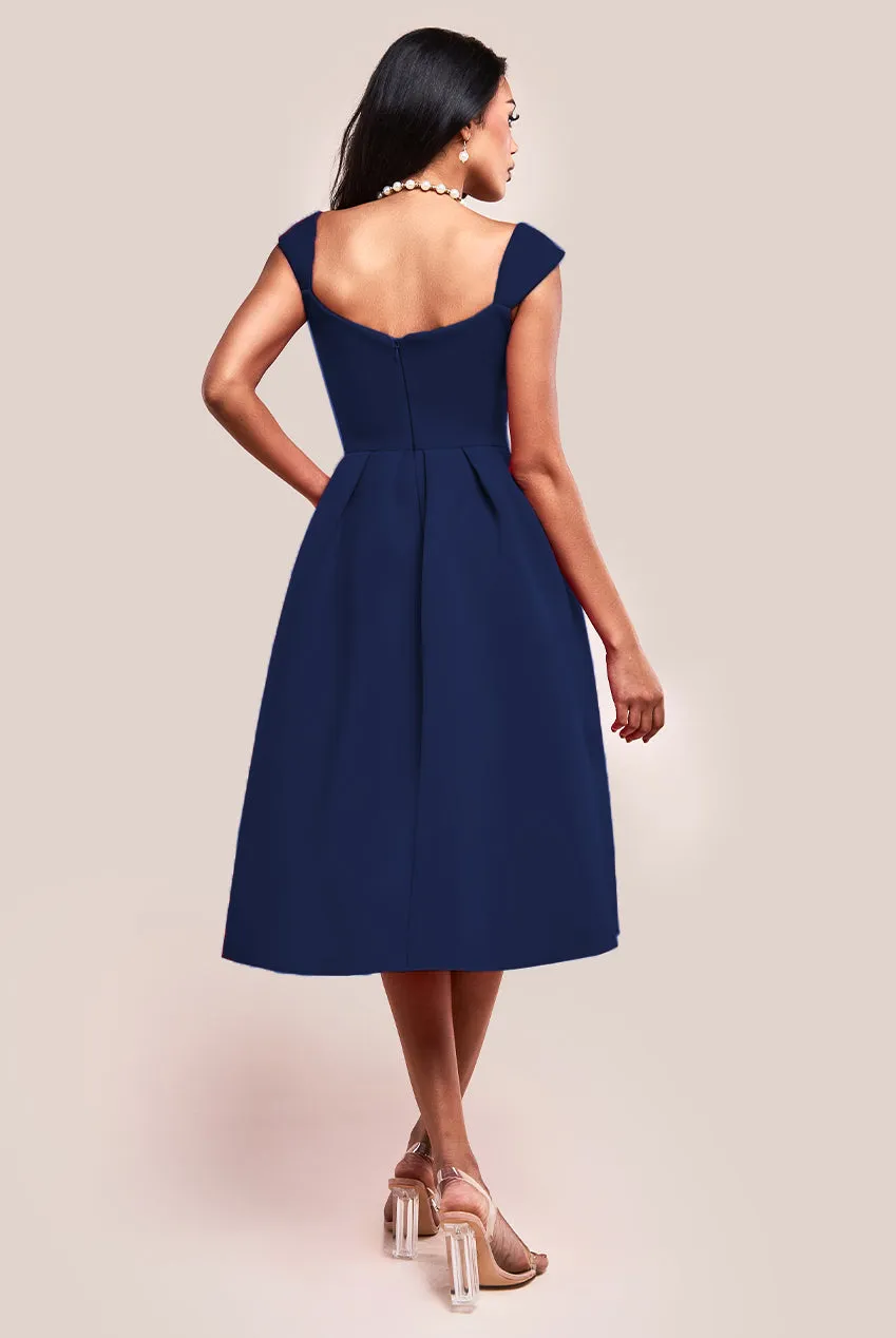 Goddiva Scuba Foam Skater Midi Dress - Navy