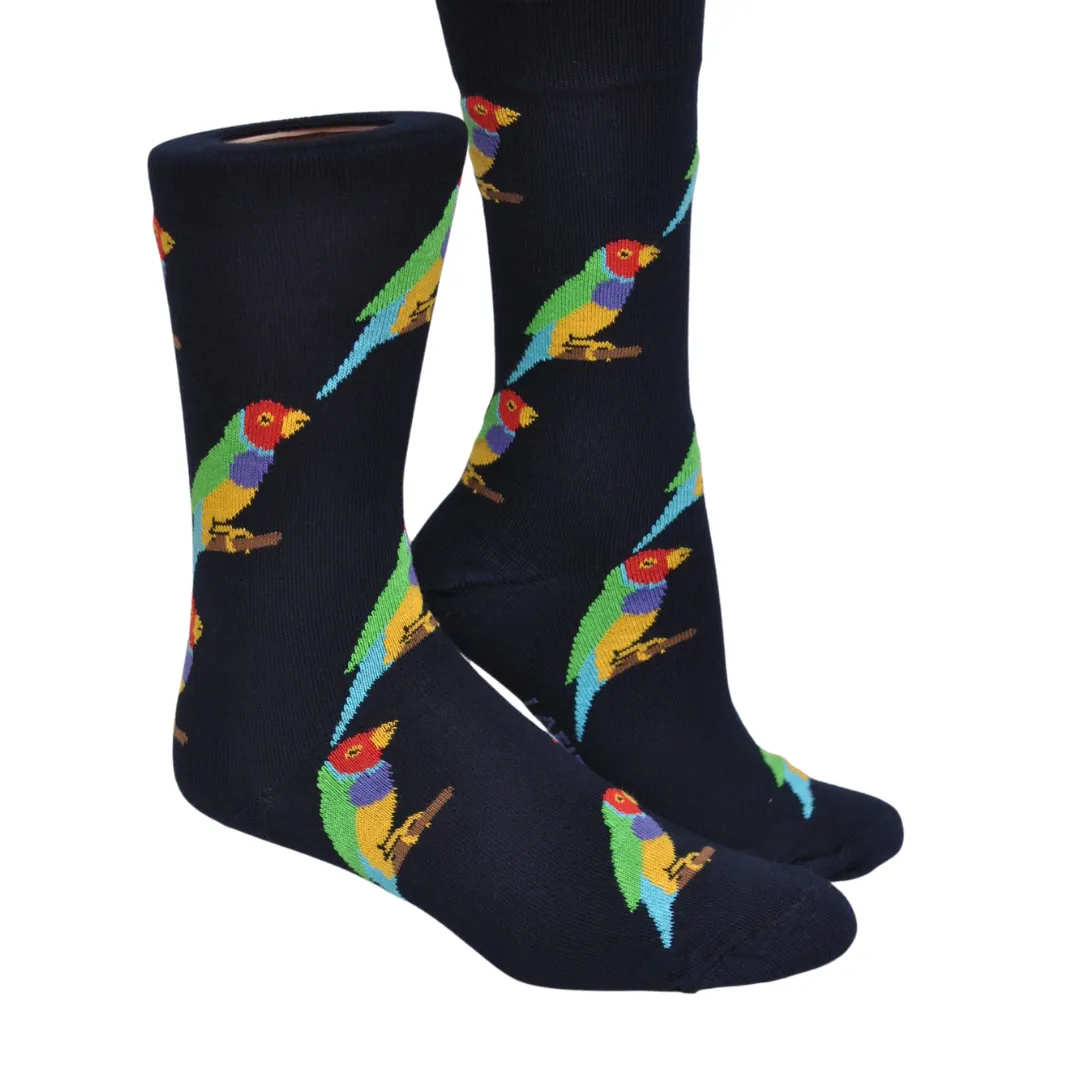 Gouldian Finch Bamboo Crew Socks in Navy