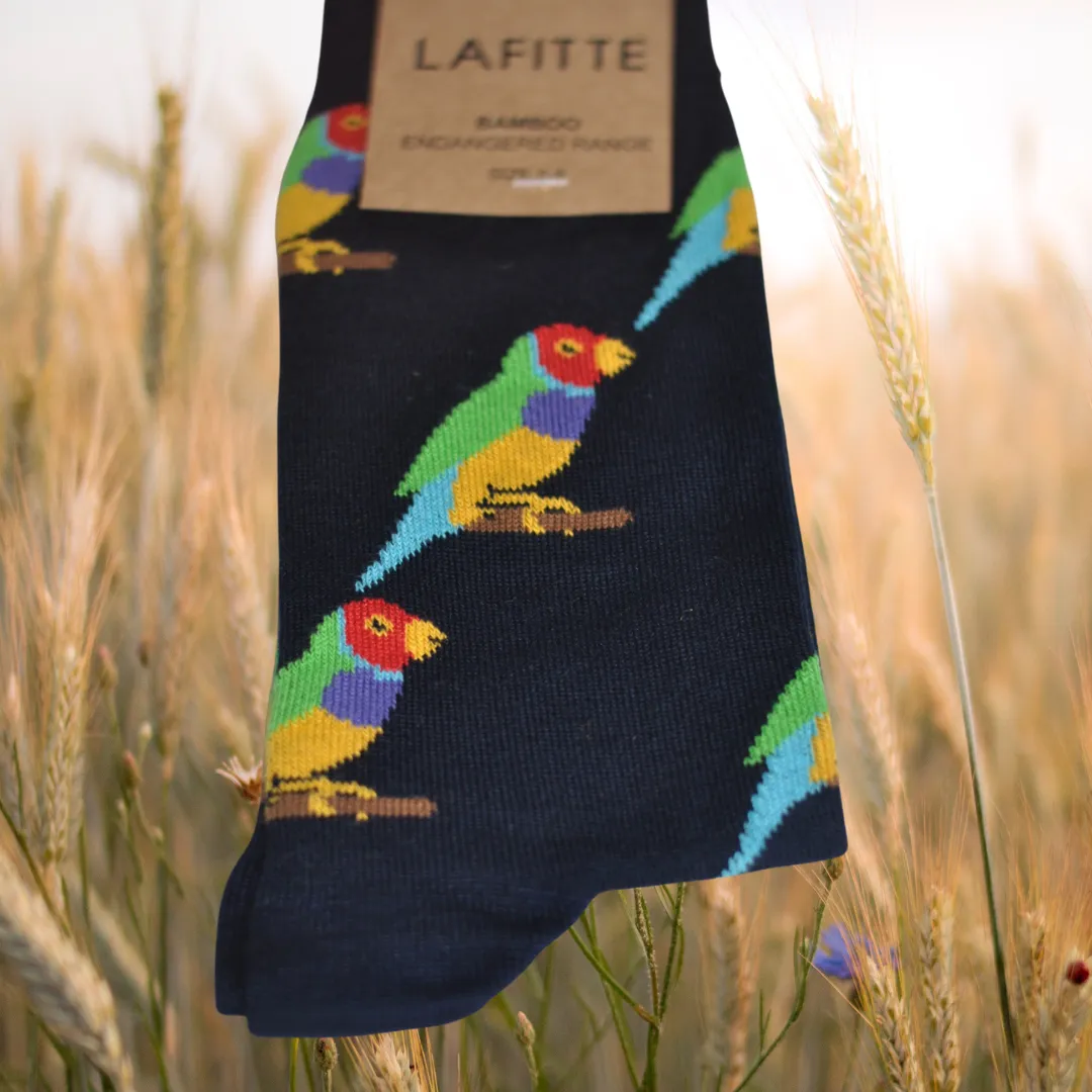 Gouldian Finch Bamboo Crew Socks in Navy