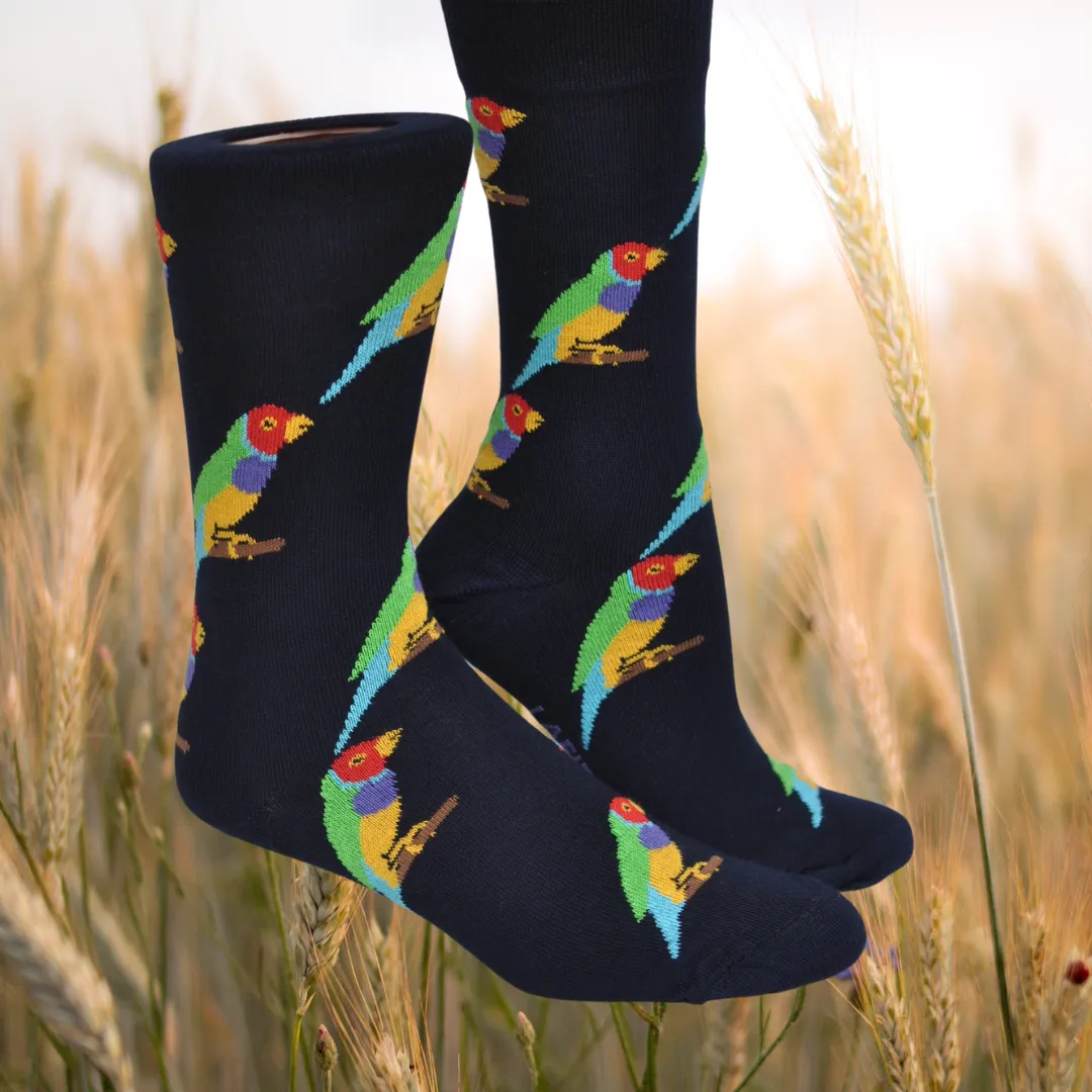 Gouldian Finch Bamboo Crew Socks in Navy