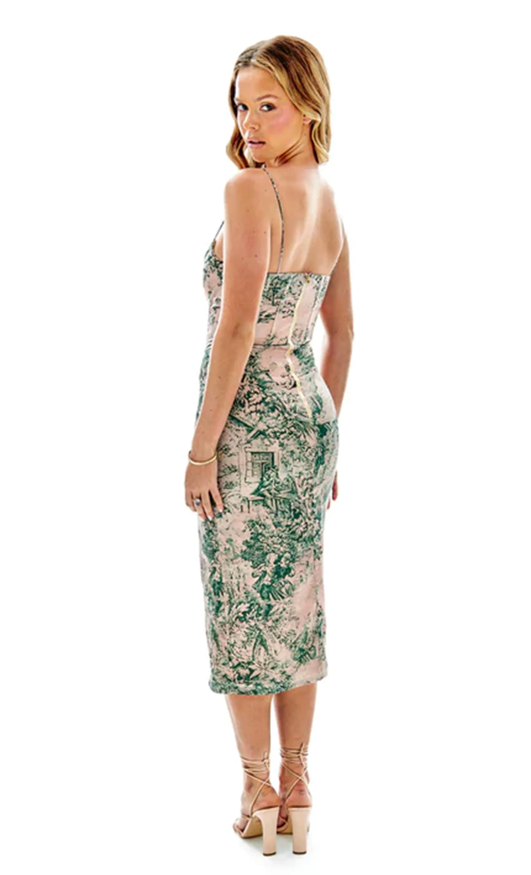 Green Toile Du Juoy Corset Dress