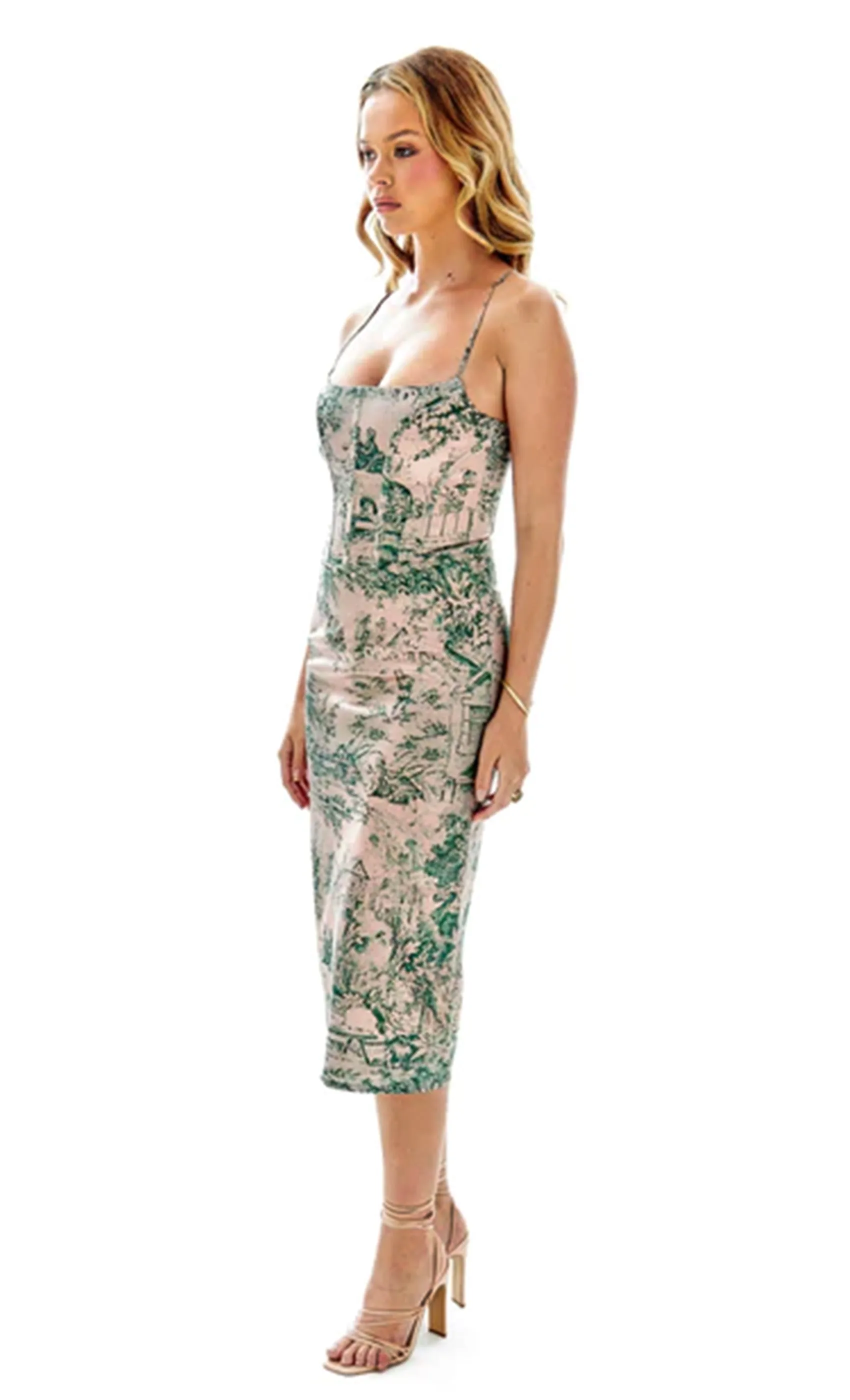 Green Toile Du Juoy Corset Dress