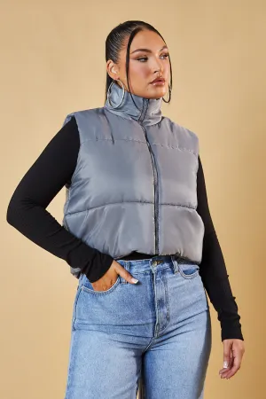 Grey Cropped Puffer Gilet - Zura