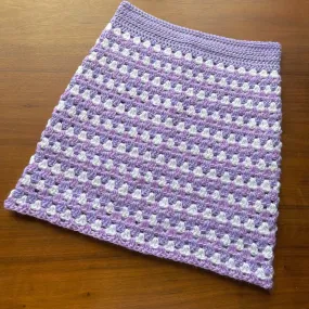 Handmade retro crochet mini skirt in lilac and white