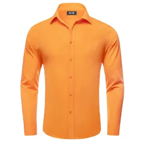 Hi-Tie Long Sleeve Shirt Pumpkin Orange Solid Spring Mens Dress Shirt