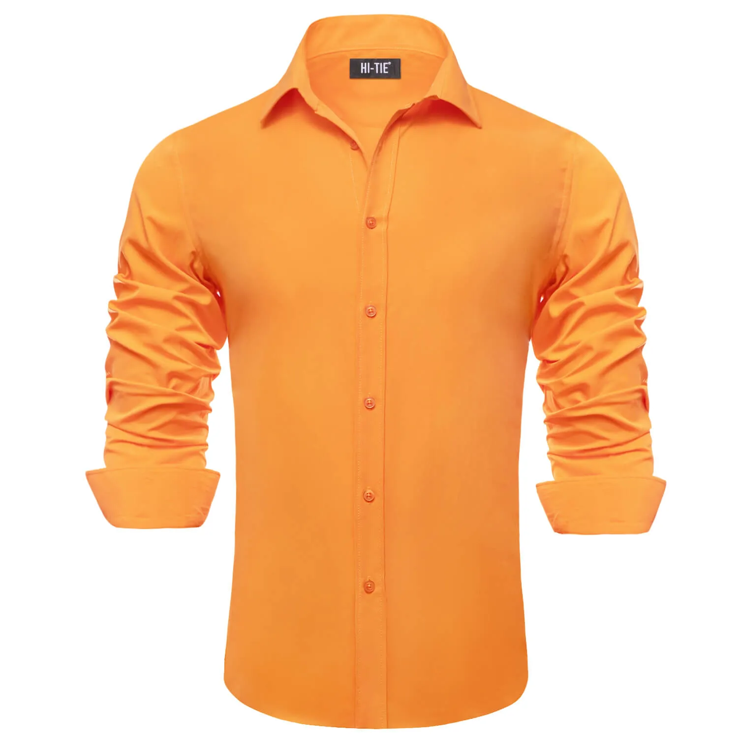 Hi-Tie Long Sleeve Shirt Pumpkin Orange Solid Spring Mens Dress Shirt