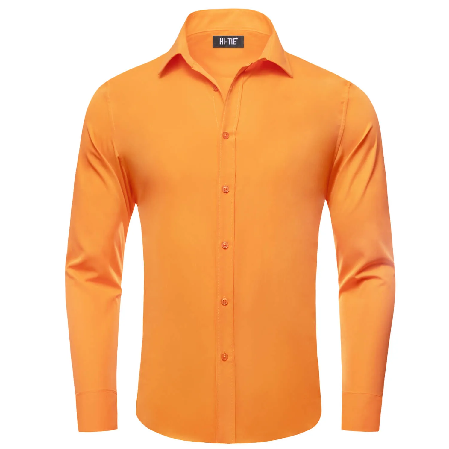 Hi-Tie Long Sleeve Shirt Pumpkin Orange Solid Spring Mens Dress Shirt