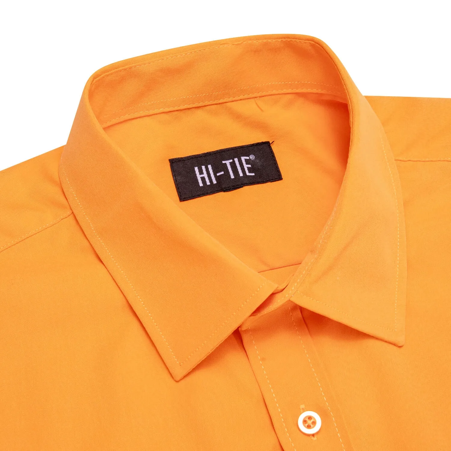 Hi-Tie Long Sleeve Shirt Pumpkin Orange Solid Spring Mens Dress Shirt