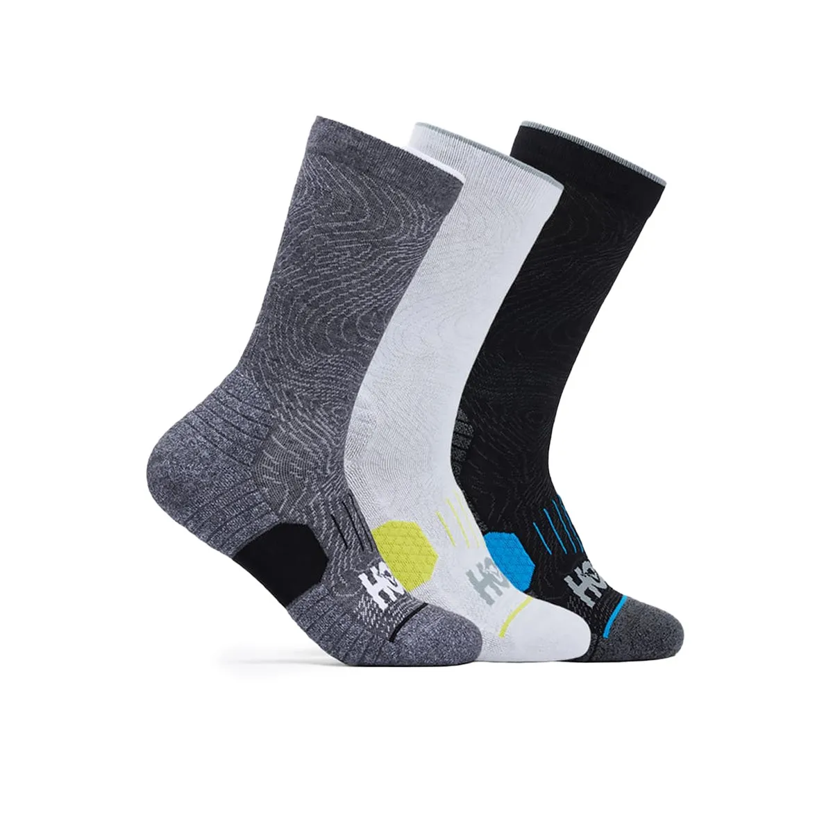 Hoka Crew Run Sock 3 Pack | White/black/grey