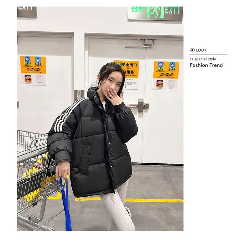 Hooded Three Stripes Loose Fit Puffer Jacket