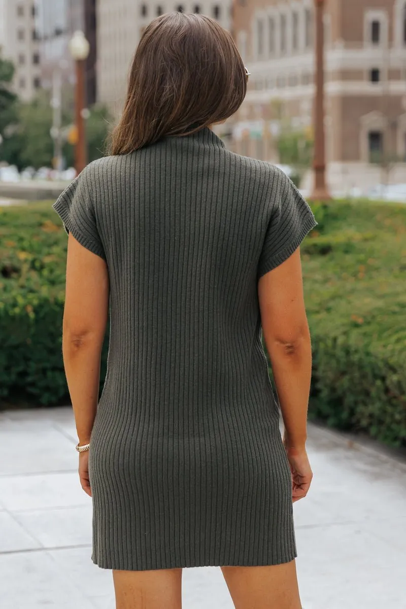 Hunter Green Mock Neck Sweater Dress - FINAL SALE