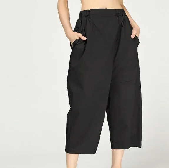 Irregular Black Summer Wide Legs Women Casual Harem Pants HD971317