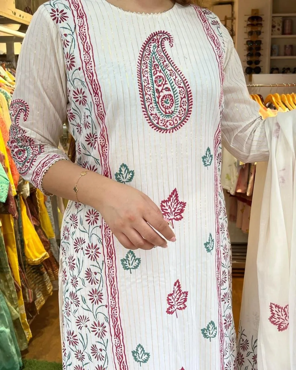 JAIPURI White BLOCK PRINT KURTA SET