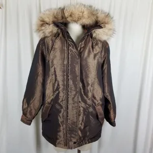 JG Hook Faux Fur Trim Hooded Winter Jacket Metallic Puffer Parka Womens size 6