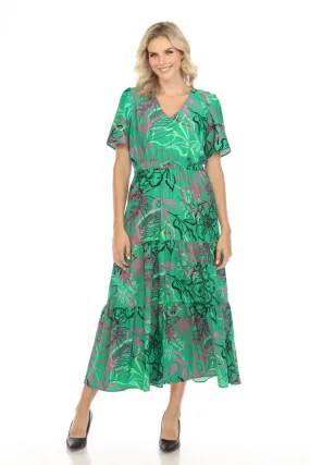 Joseph Ribkoff Green/Multi Floral Print Tiered Maxi Dress 242229