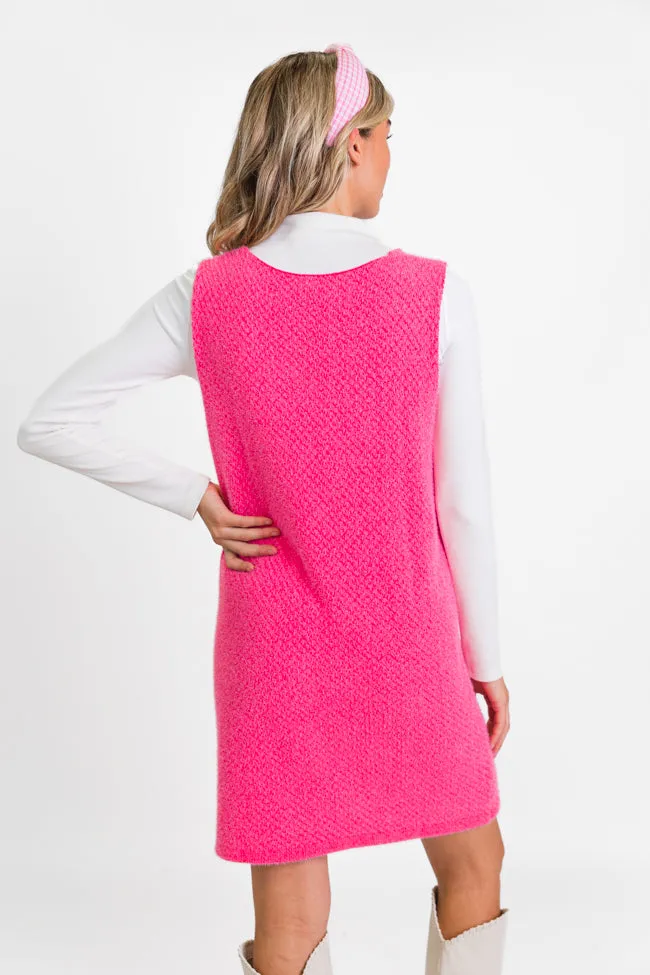 Keep Track Hot Pink Pocket Front Tank Sweater Dress