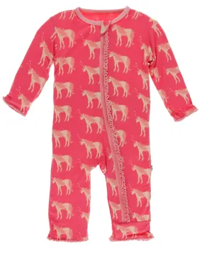 KicKee Pants Red Ginger Unicorns Muffin Ruffle Coverall with Zipper