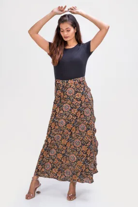 KK3010 Wrap Skirt (L/XL)- Flowers Black