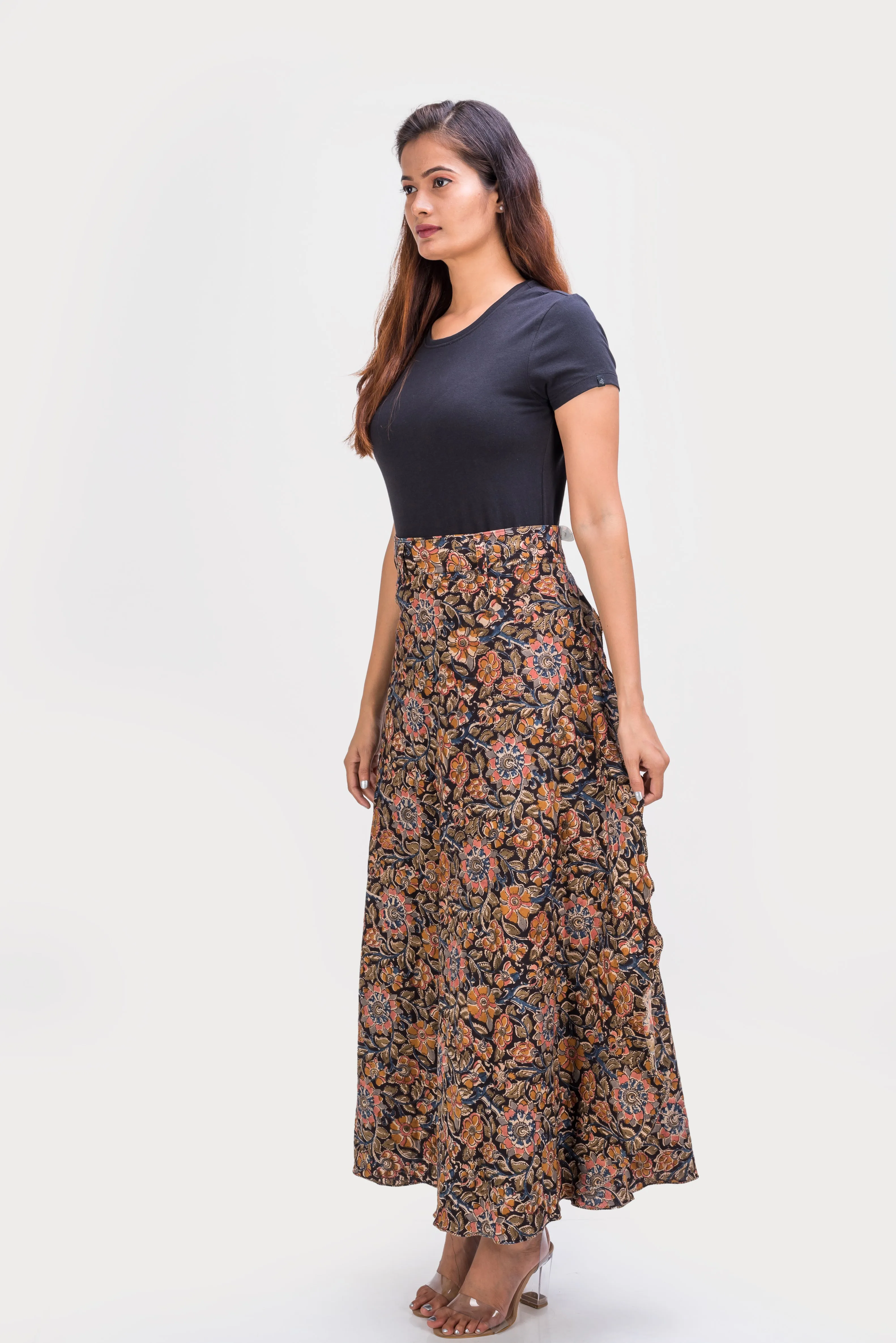 KK3010 Wrap Skirt (L/XL)- Flowers Black