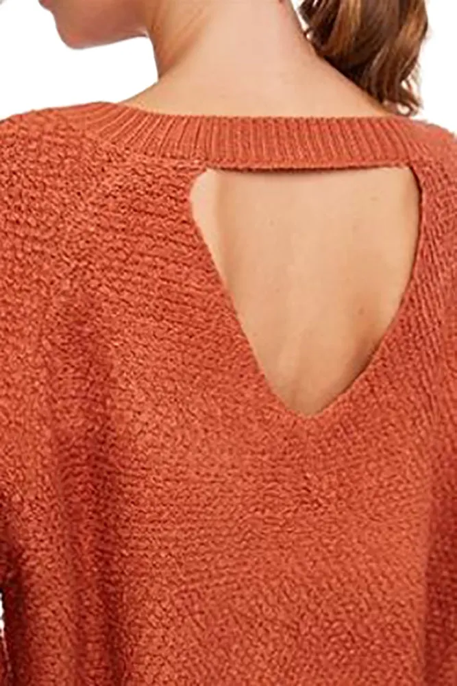 L Love Women's Popcorn Textured Cropped Sweater