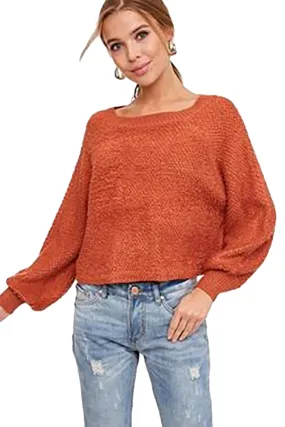 L Love Women's Popcorn Textured Cropped Sweater